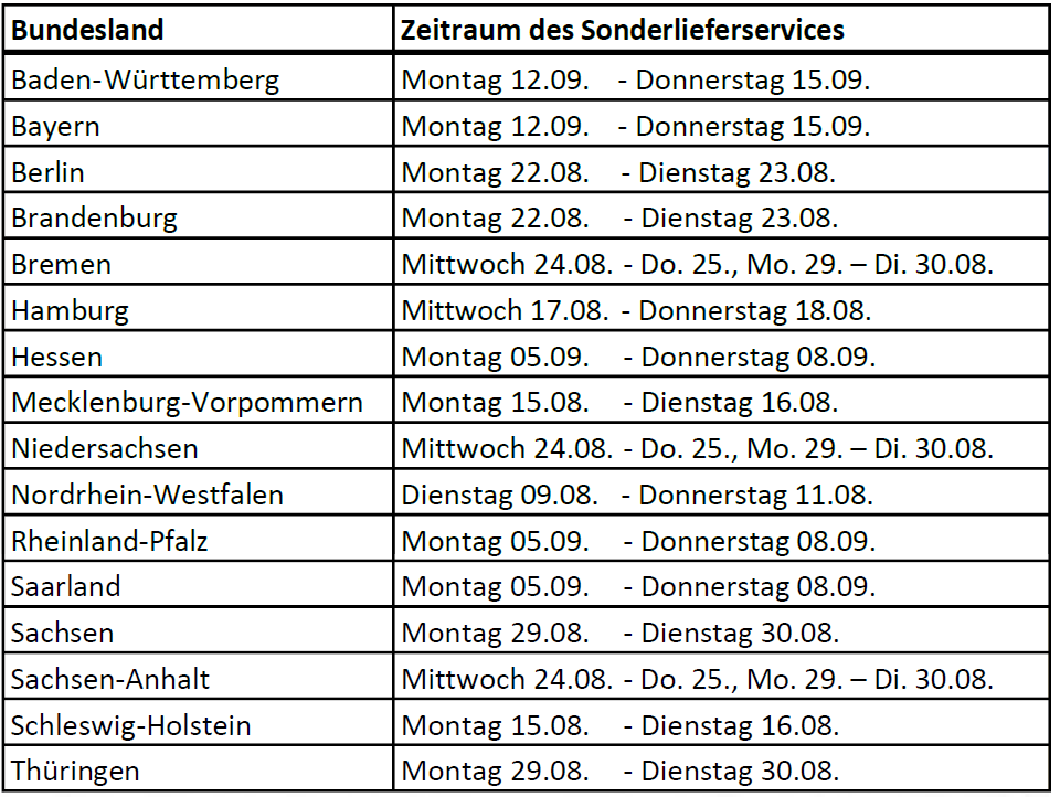 Termine Schulanfang